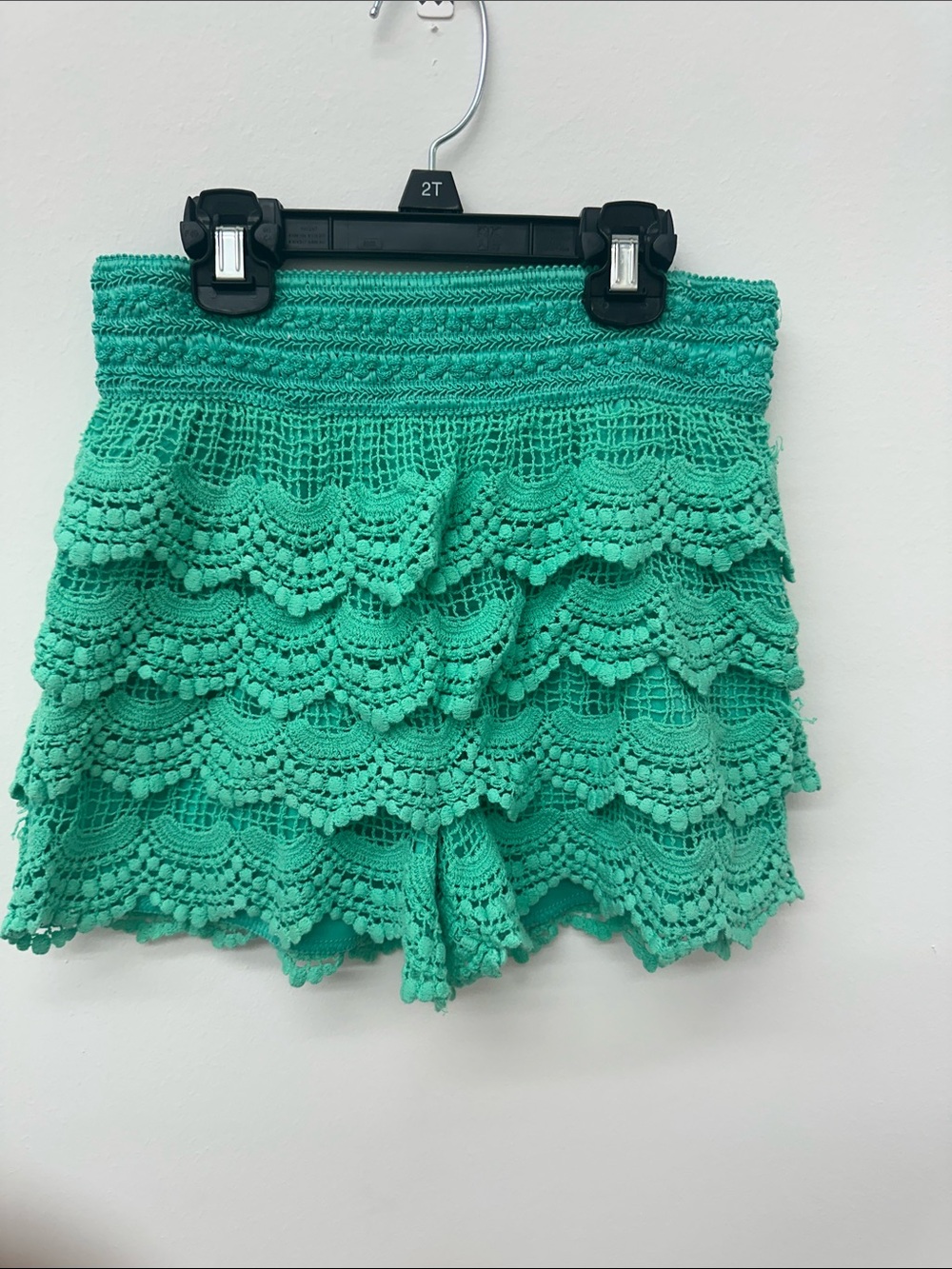 Girl’s Crochet Layered Shorts in Bright Teal